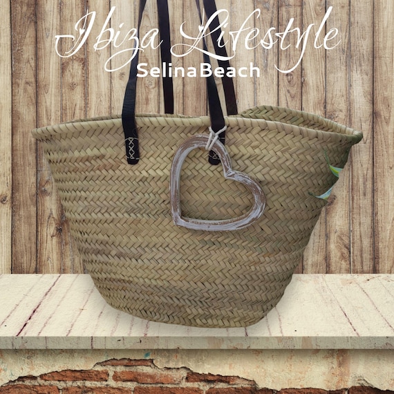 Ibiza basket bag "Boho-Heart" beach bag shopper XXL natural handmade new