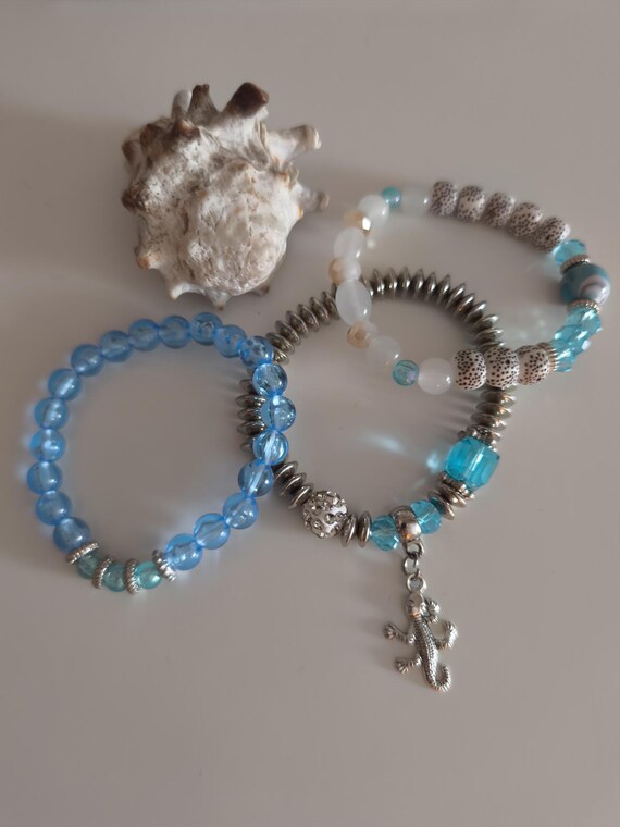 Boho Bracelet Set of 3 Ibiza Style with Gecko Turquoise Hand Made