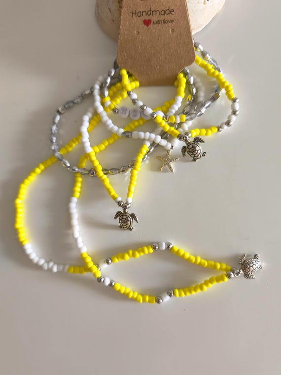 Ibiza Necklace Set Summer Yellow 6 pcs. Handmade New