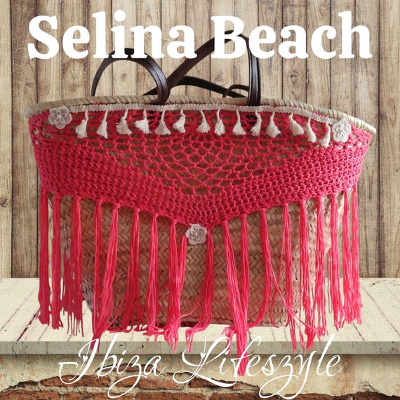 Ibiza Basket Bag Beach Bag XXL Boho Coral Handmade New