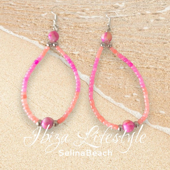 Ibiza Boho Earrings Pink/Peach Handmade New