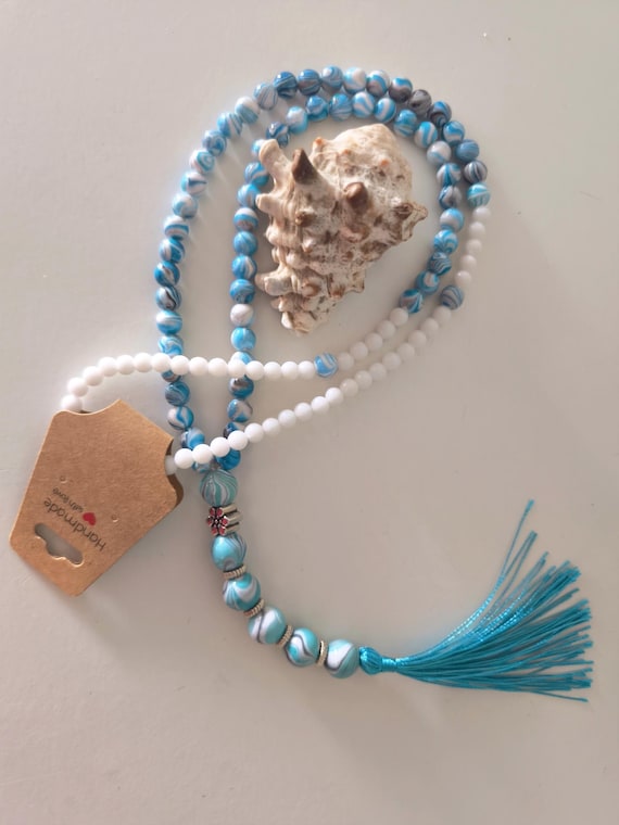 IBIZA Boho Necklace XXL Turquoise with Pom-pom Hippie Festival Beach