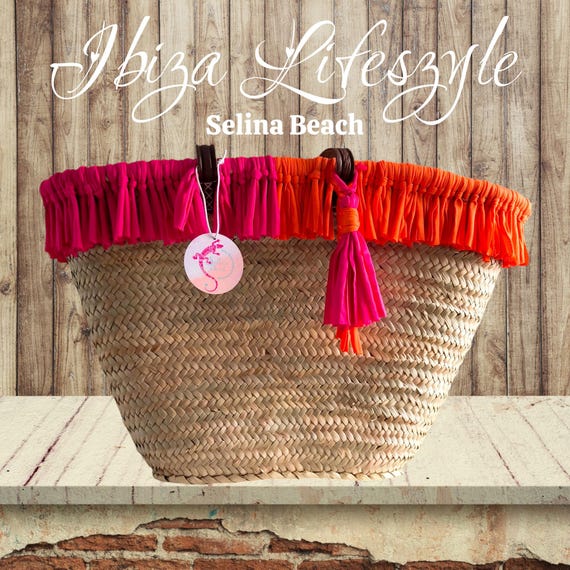 Ibiza basket bag "Summer" beach bag shopper festival XXL pink/orange handmade new