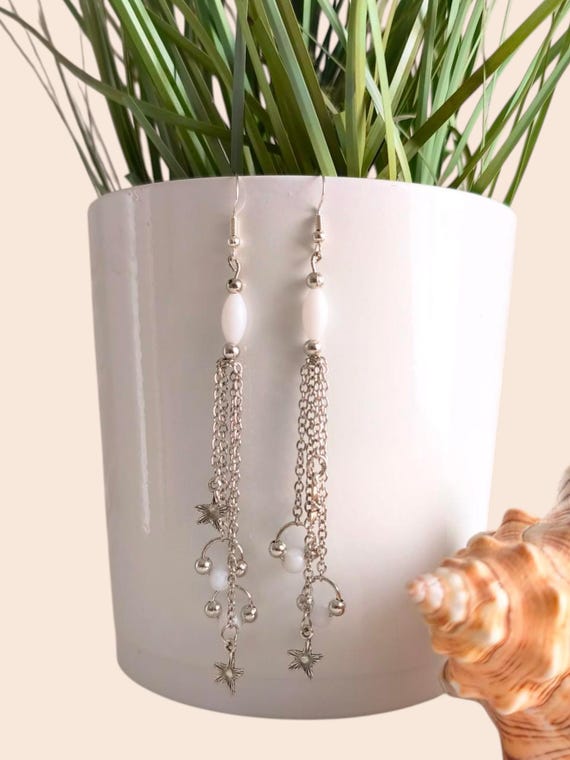 Boho earrings, fashion jewelry with starfish, handmade