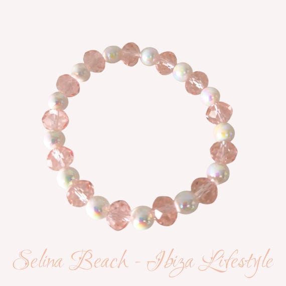 Boho Beaded Bracelet Apricot/White Handmade