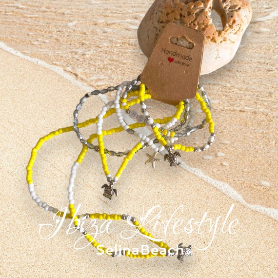 Ibiza Necklace Set Summer Yellow 6 pcs. Handmade New