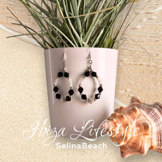 Ibiza Boho Pearl Earrings Black & White Handmade New