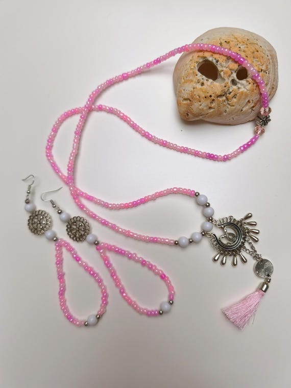 Ibiza Boho Necklace with Earrings XXL Handmade