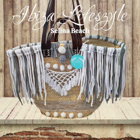 Ibiza basket beach bag "Summervibe" XXL Boho 100% Handmade Unique