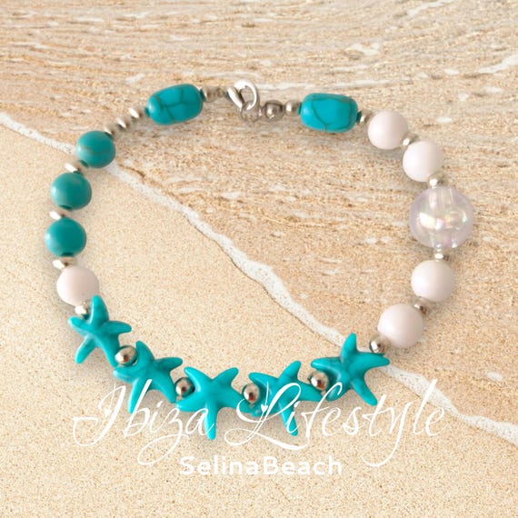 Ibiza Boho Beaded Bracelet Beach White/Turquoise Handmade