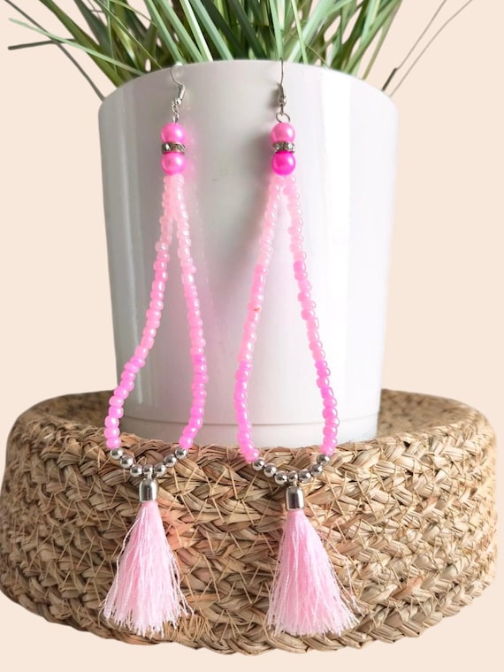 Ibiza Jewelry Boho Earrings Pink/Rose Handmade