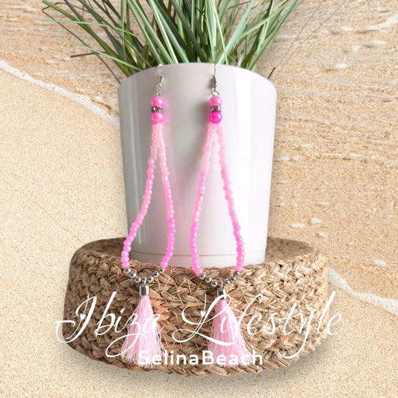 Ibiza Jewelry Boho Earrings Pink/Rose Handmade