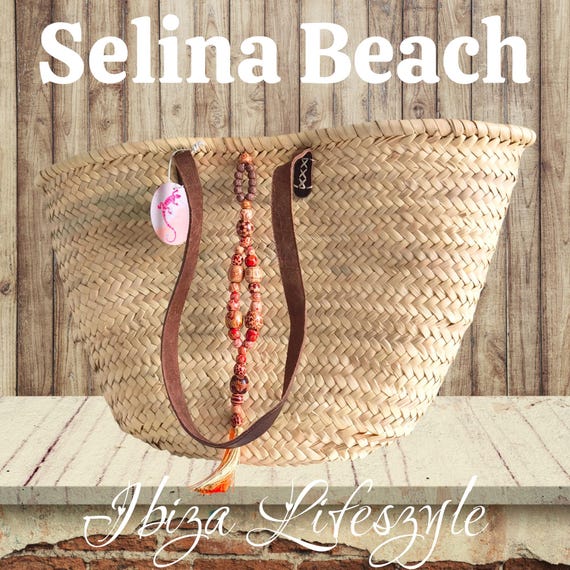 Ibiza basket beach bag XL natural with boho chain, handmade, new