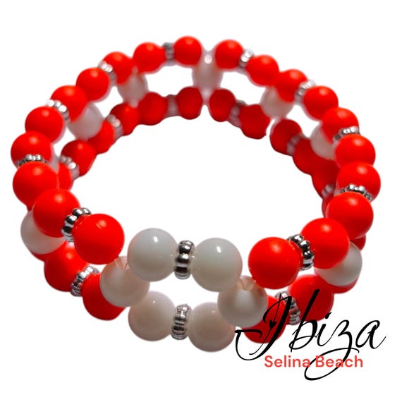 Ibiza Pearl Bracelet Boho Wide Orange/White Handmade