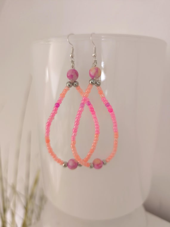 Ibiza Boho Earrings Pink/Peach Handmade New