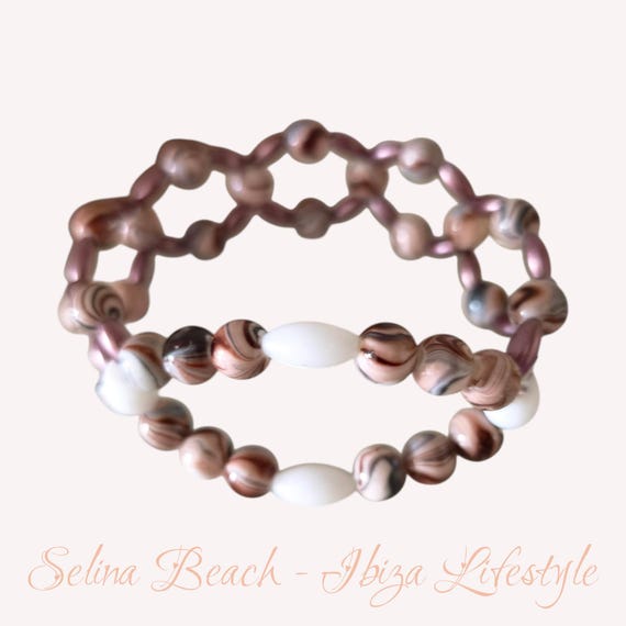 Boho Perlen Armband Breit Brown/White Hand Made