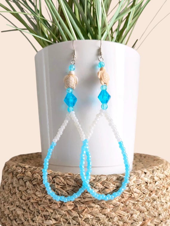 Boho earrings in Ibiza style, turquoise, handmade, new