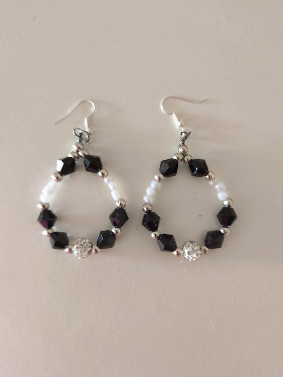 Ibiza Boho Pearl Earrings Black & White Handmade New