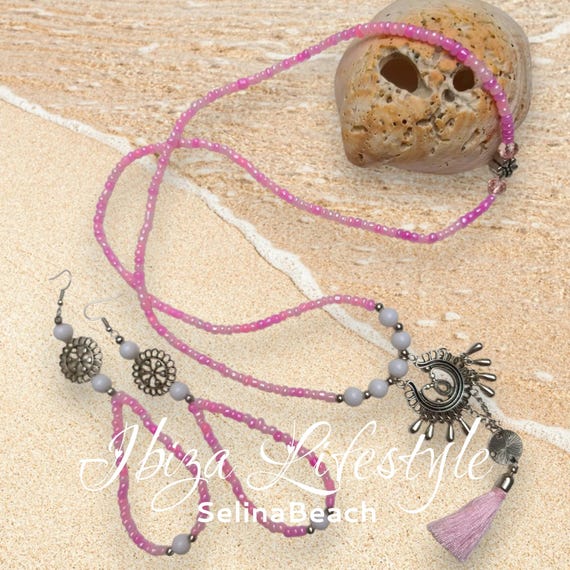 Ibiza Boho Necklace with Earrings XXL Handmade