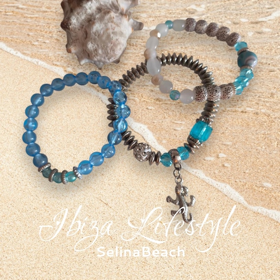 Boho Bracelet Set of 3 Ibiza Style with Gecko Turquoise Hand Made