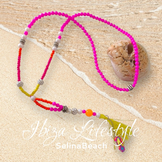 Ibiza Necklace XXL FLIP FLOP Design Boho Hippie Festival White/Neon Hand Made