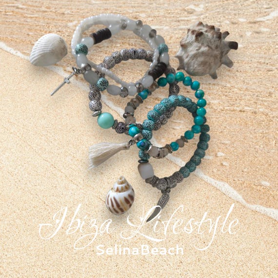 Boho Bracelet 5-Piece Set Ibiza Style Turquoise/Blue/White Handmade