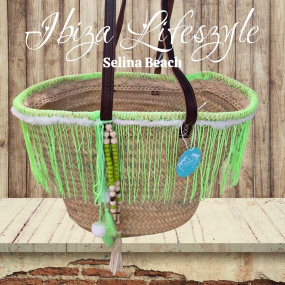 Ibiza basket bag beach bag "Kiwi" XXL shopper festival boho handmade unique piece
