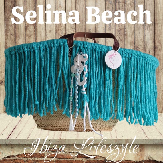 Ibiza Boho Basket Beach Bag XL Turquoise Handmade New