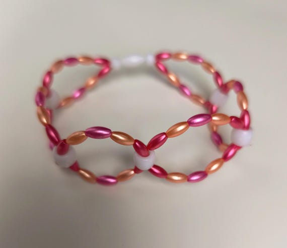 Boho Beaded Bracelet Pink/Apricot Wide Handmade