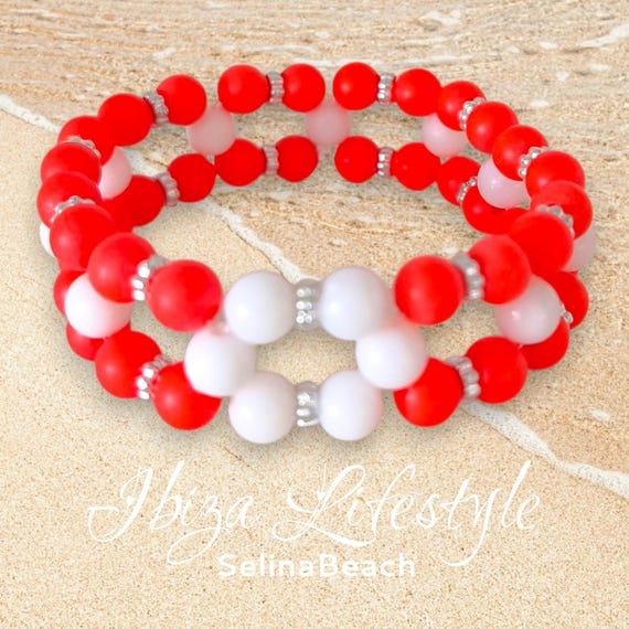 Ibiza Pearl Bracelet Boho Wide Orange/White Handmade