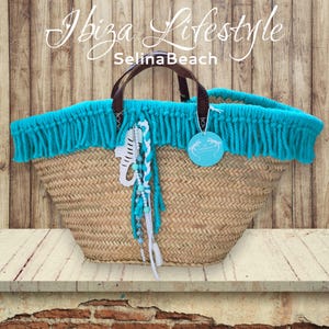 Ibiza Mand Strandtas "Strand" XL Turkoois Handgemaakt Nieuw