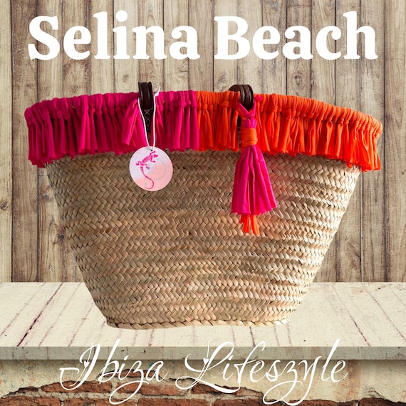Ibiza Basket Bag Beach Bag XXL Pink/Orange Handmade New