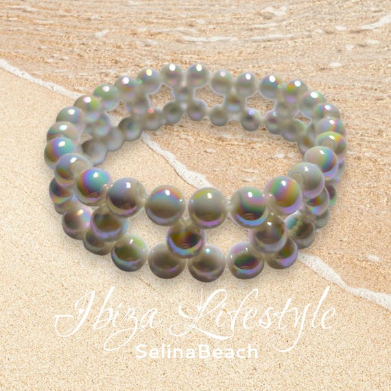 Ibiza Pearl Bracelet Boho Wide White/Iridescent Handmade