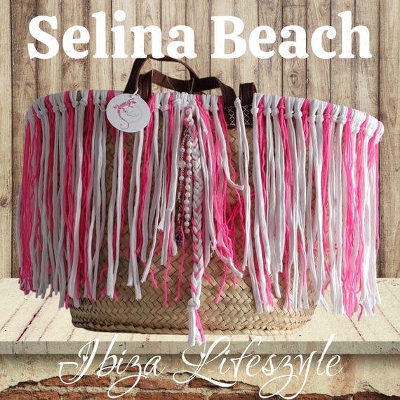 Ibiza Basket Bag Beach Bag XXL Boho Pink & White Handmade New
