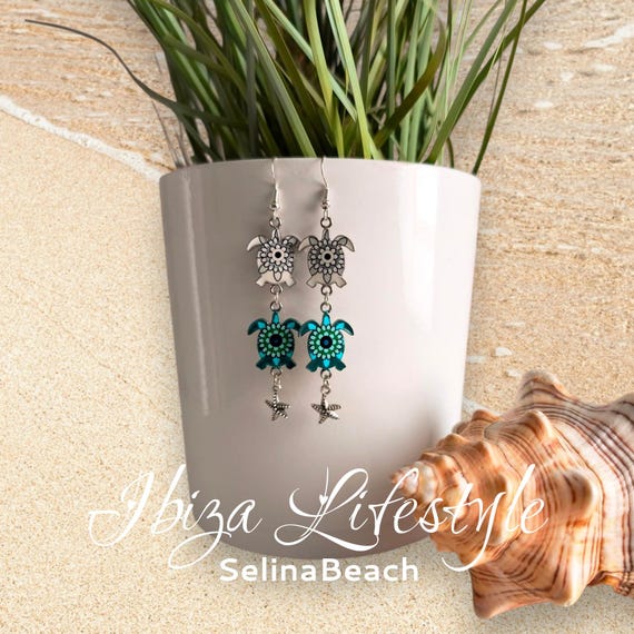 IBIZA Boho Earrings Turtle with Starfish Handmade New