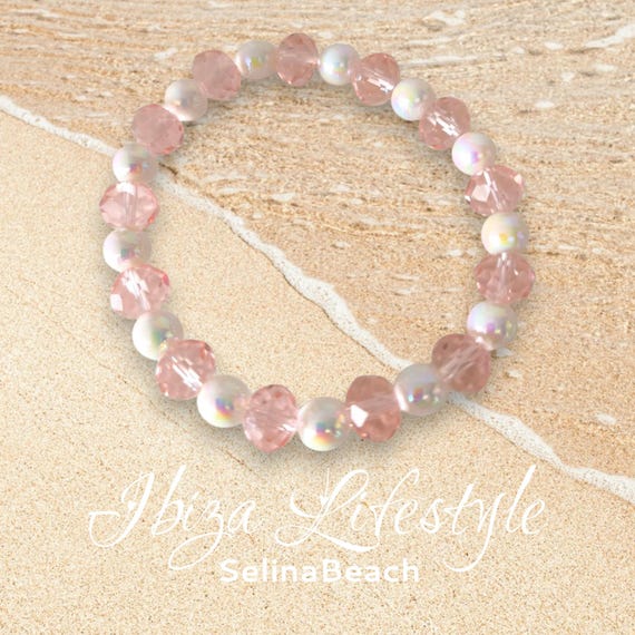Boho Beaded Bracelet Apricot/White Handmade