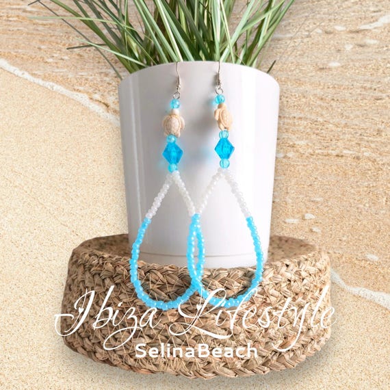 Boho earrings in Ibiza style, turquoise, handmade, new