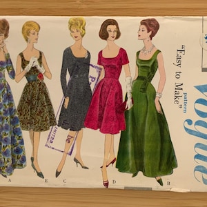 Cartamodello per abito anni &#39;60 – Vogue 5413 – Taglia 14, busto 34” – Abito intero facile da realizzare – Non tagliato (1962)
