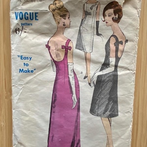 Cartamodello per abito da sera anni &#39;60 – Vogue 6085 – Taglia 12 – Abito vintage senza maniche con fiocco e spalline, &quot;facile da realizzare&quot;