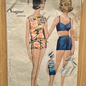 1960s Swimsuit & Overblouse Sewing Pattern – Vogue 5257 – Size 16 – Vintage Two-Piece Bathing Suit