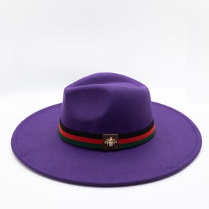 Purple Felt Wide Brim Hat with Red Trim