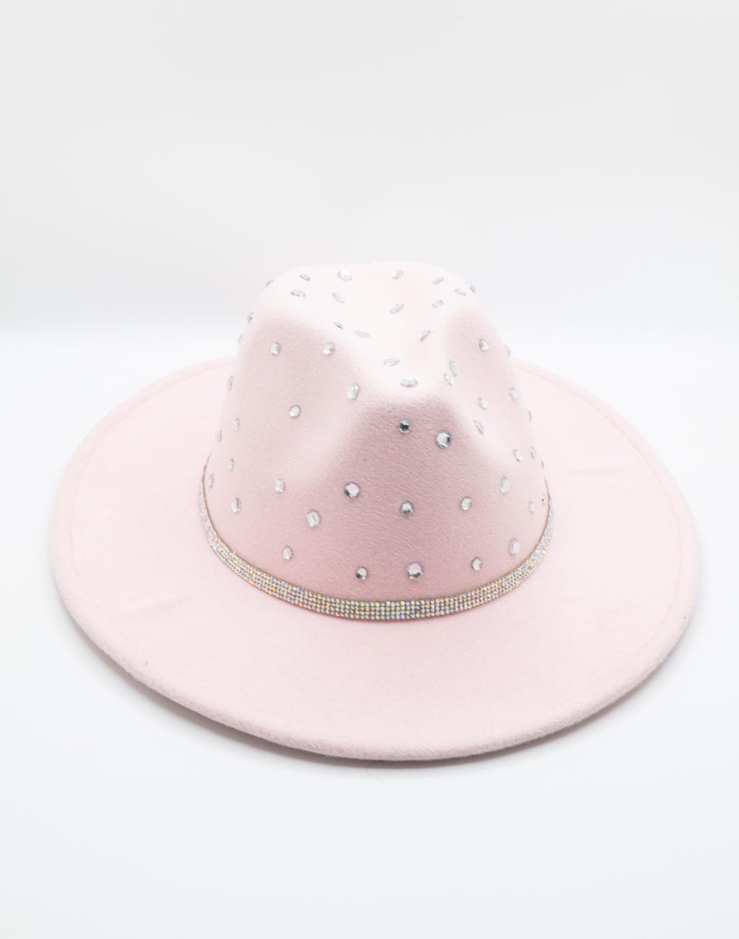 Light Pink Rhinestone-studded Wide-brim Hat - Etsy