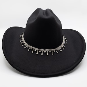 Black Cowboy Hat With Silver Chain