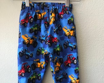 Boys Blue Flannel Pant with Trucks and Tractors and Elastic Waist,  Little Boys Trousers, Toddler Pant, Boys Winter Pants, Boys cozy pant