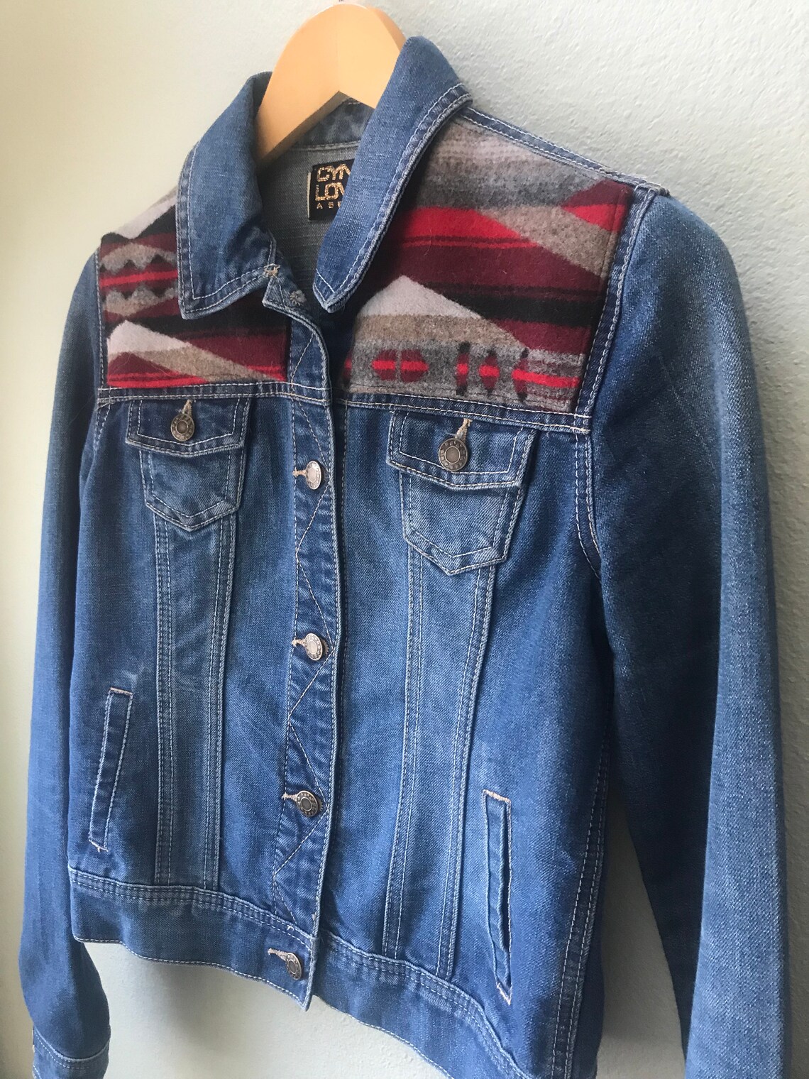 Denim Vintage Native American Jean Jacket with Oregon wool | Etsy
