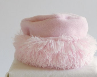 Girls Pink Hat Polar Fleece with Pink Faux Fur Trim, Winter Hat, Pink Winter Hat, Warm Fleece Hat, Little Girls Winter Hat, Faux Fur