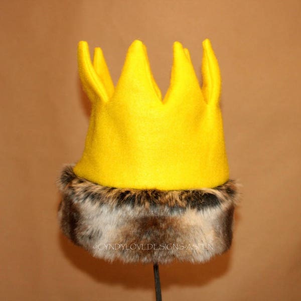 Wild Thing Crown with Fur Trim, Max Crown, Gold Crown, Wild Things Birthday, Wild Things Party, First Birthday Crown, Wild One, Photo Prop