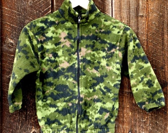 Kids Camouflage Green Fleece Zipper Jacket, Kids Coat, Fleece Coat , Kids Fleece Jacket, Boy Toddler Jacket,  Camouflage Kids Coat