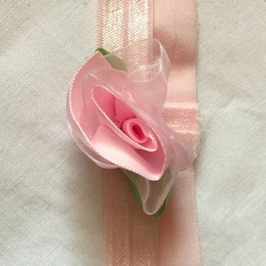 Lace Headband - Pink Flower - Baby Girl Elastic Hairband  - Newborn Headband - Pink Newborn Headband - Pink Lace Headband - Baby Photo Prop