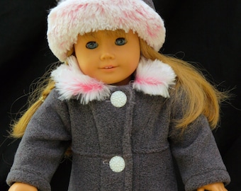 Girl Doll American Designer Clothes Coat and Hat Set for 18" Doll Fits 18" Doll Clothes Handmade, Doll Coat, Winter Doll Clothes, Pink Doll